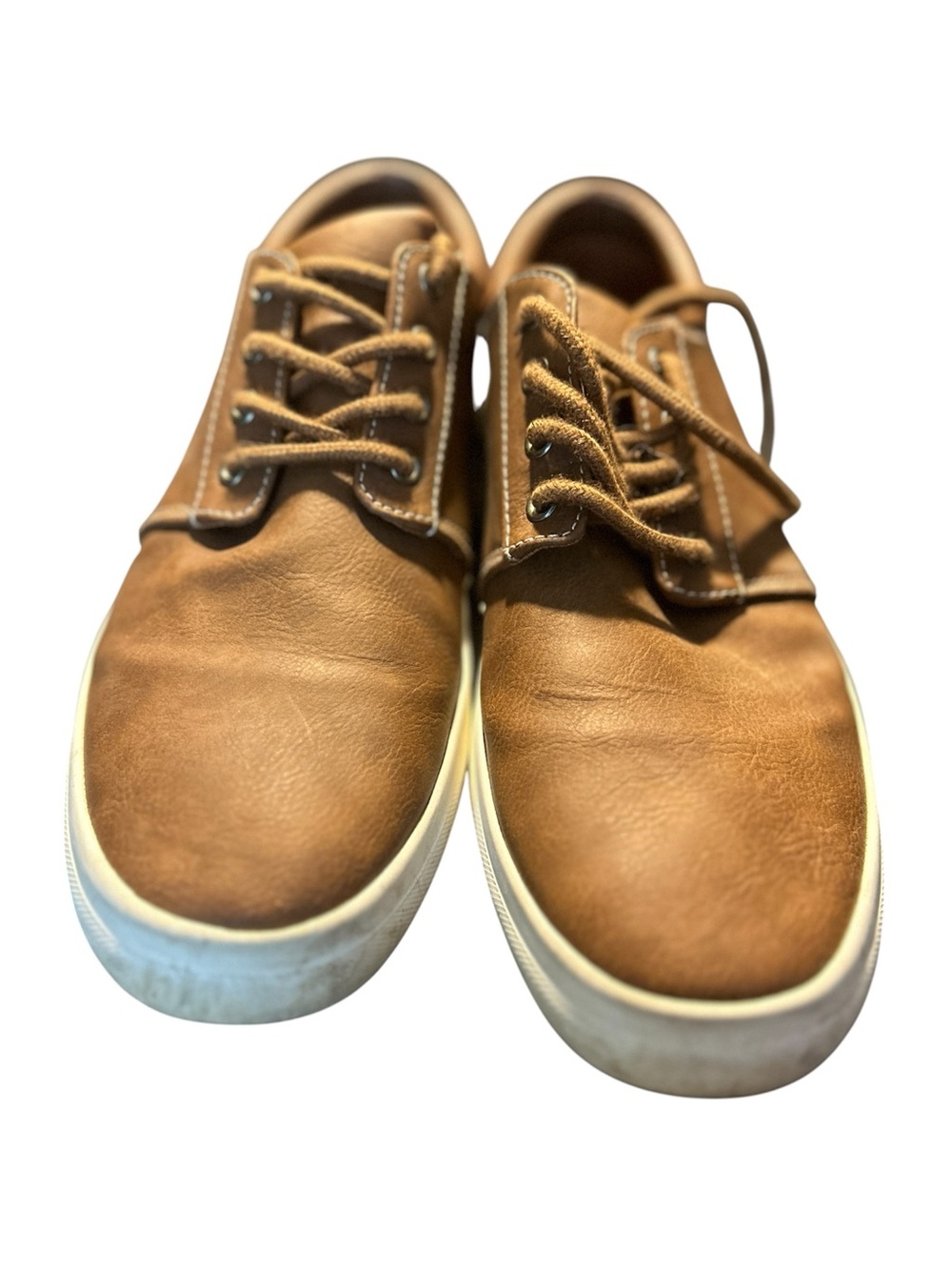 Goodfellow & Co Mens Rome Low Top Sneakers Cognac Brown Faux Leather Shoes Sz. 8